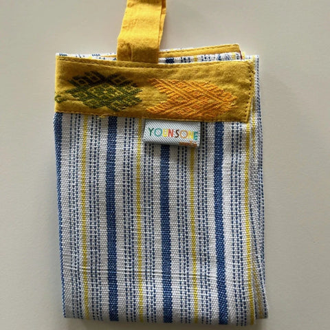 Torchon de cuisine à lignes bleues et jaunes