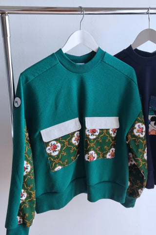 Sweat-shirt Marguerite - vert- fleurs et dorure
