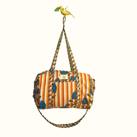 Sac de voyage matelassé – "Golden stripes & blue poppies"