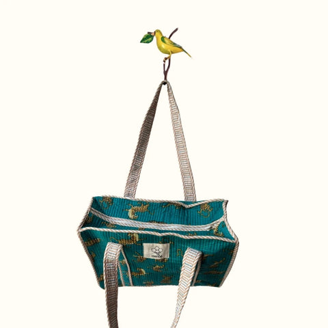 Petit tote bag fermeture "Dancing tiger in the bleu"