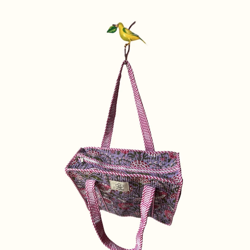 Petit tote bag fermeture "Lilas Indian Hortensias"