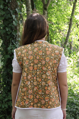 Veste sans manches matelassée - Fleuri marron / orange