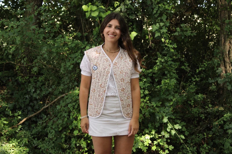 Veste sans manches matelassée - Fleuri écru / rose
