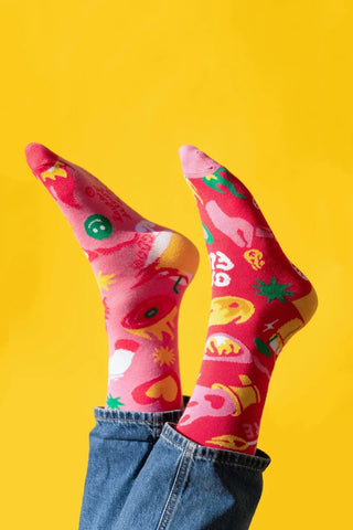 Laura Deleuze | Paire de chaussettes dépareillées On Fire Rose & Fuchsia