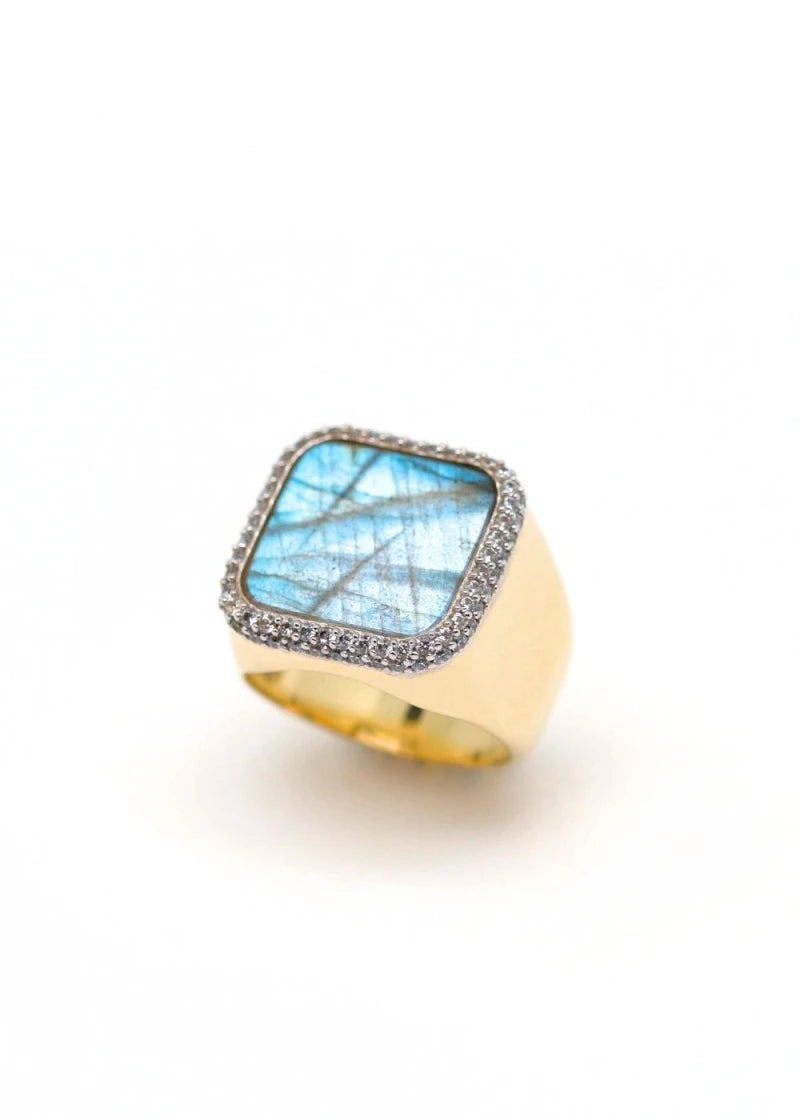 Chevalière femme Séraphine Labradorite plaqué or