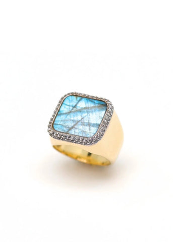 Chevalière femme Séraphine Labradorite plaqué or