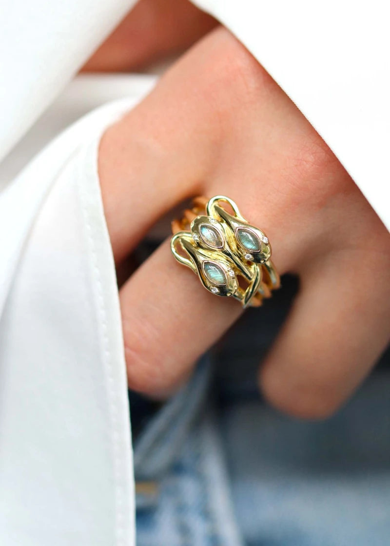 Bague serpent Sidonie plaqué or et Labradorite