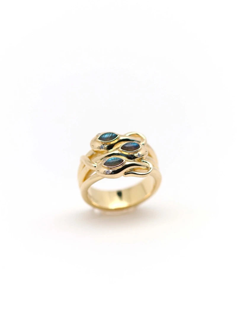 Bague serpent Sidonie plaqué or et Labradorite