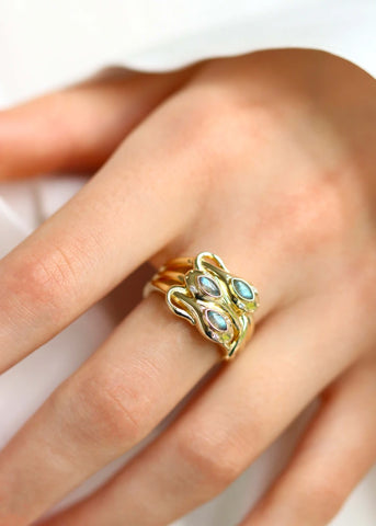 Bague serpent Sidonie plaqué or et Labradorite
