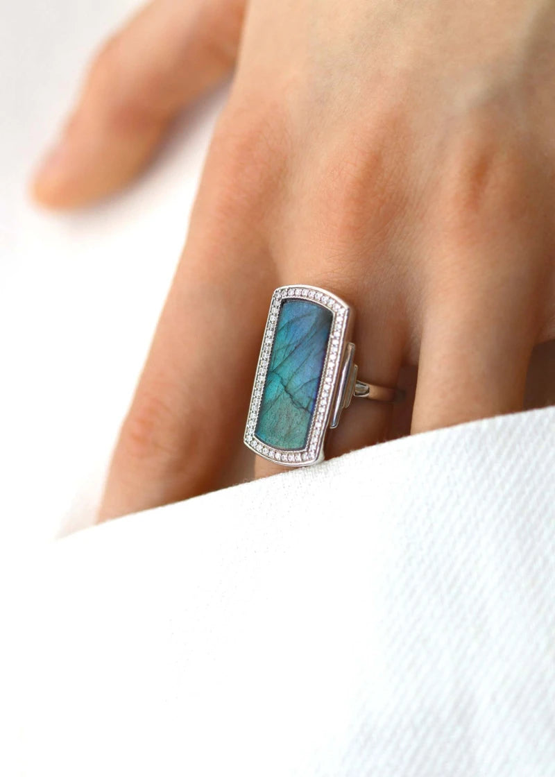Bague Art Deco Florentine Argent Labradorite