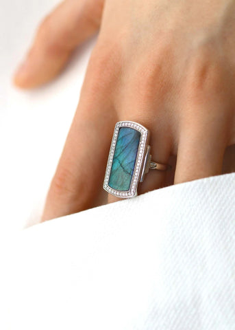 Bague Art Deco Florentine Argent Labradorite