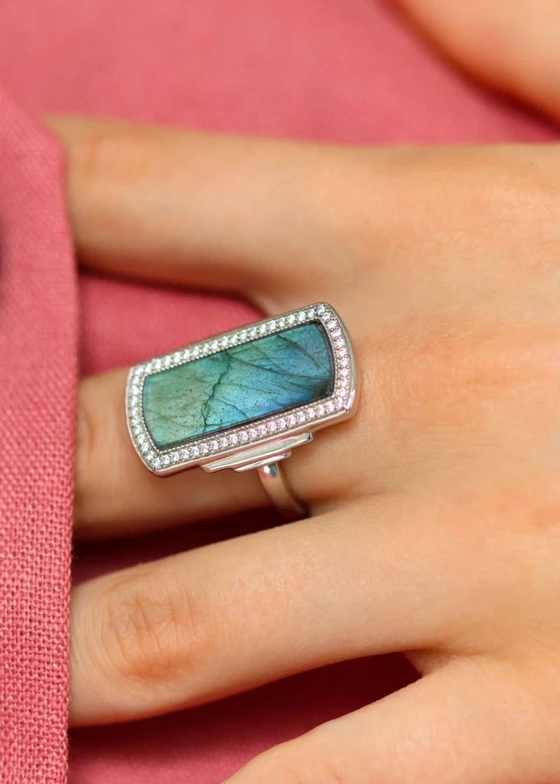 Bague Art Deco Florentine Argent Labradorite