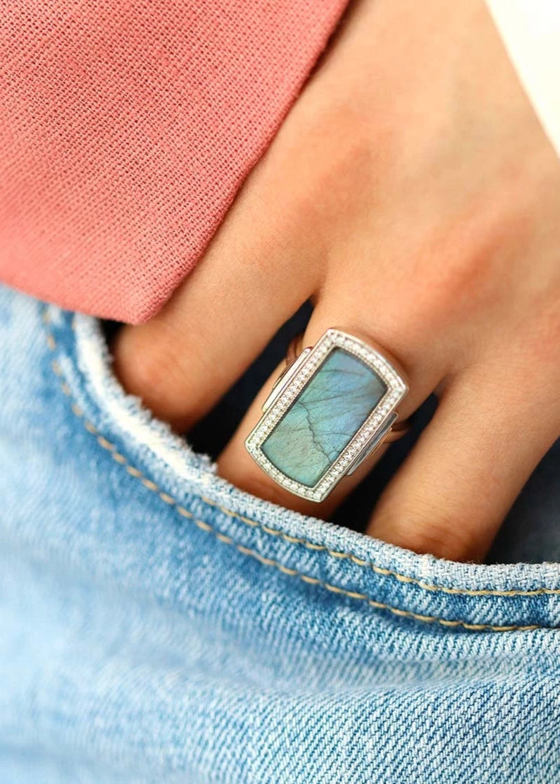 Bague Art Deco Florentine Argent Labradorite