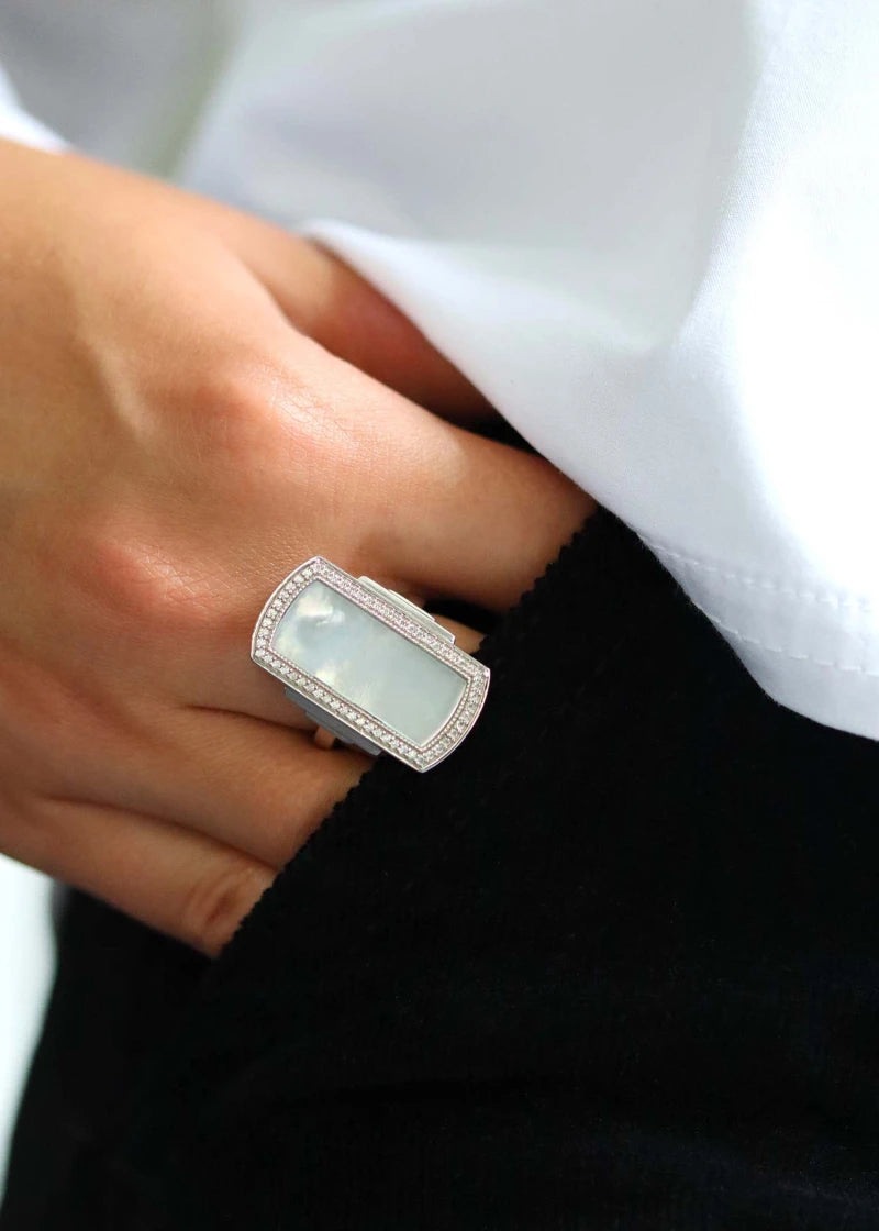 Bague Art Deco Florentine Argent Nacre