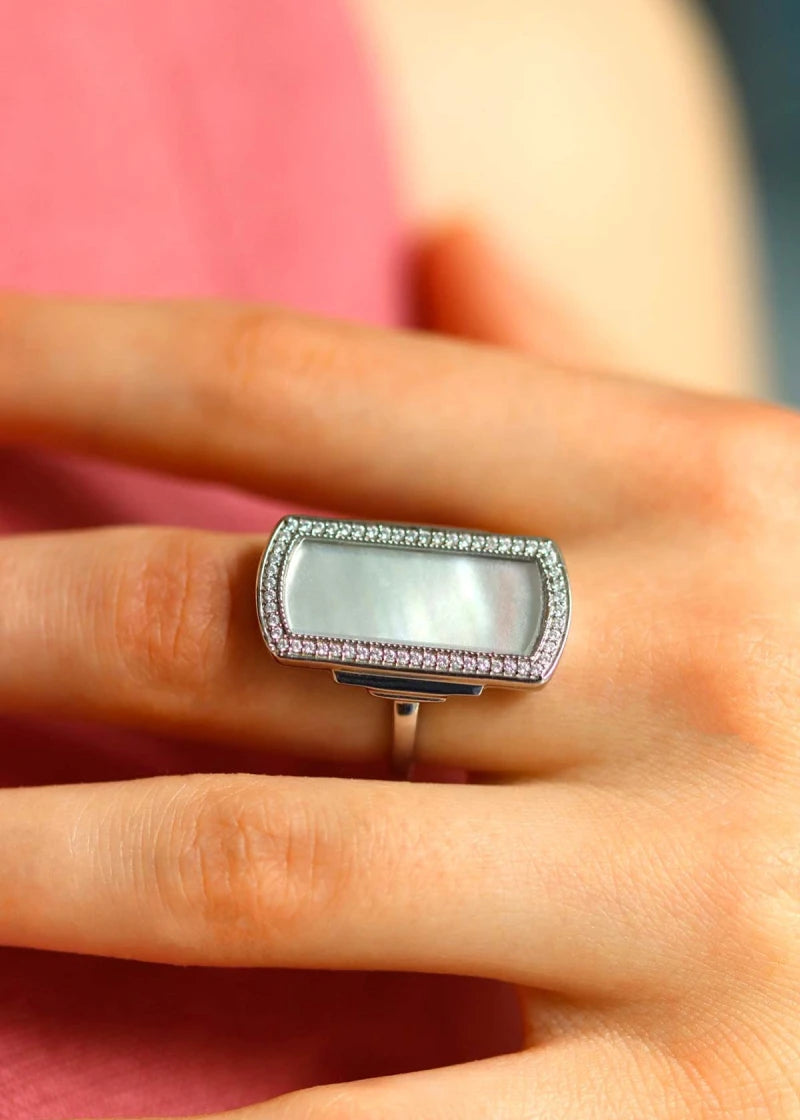Bague Art Deco Florentine Argent Nacre