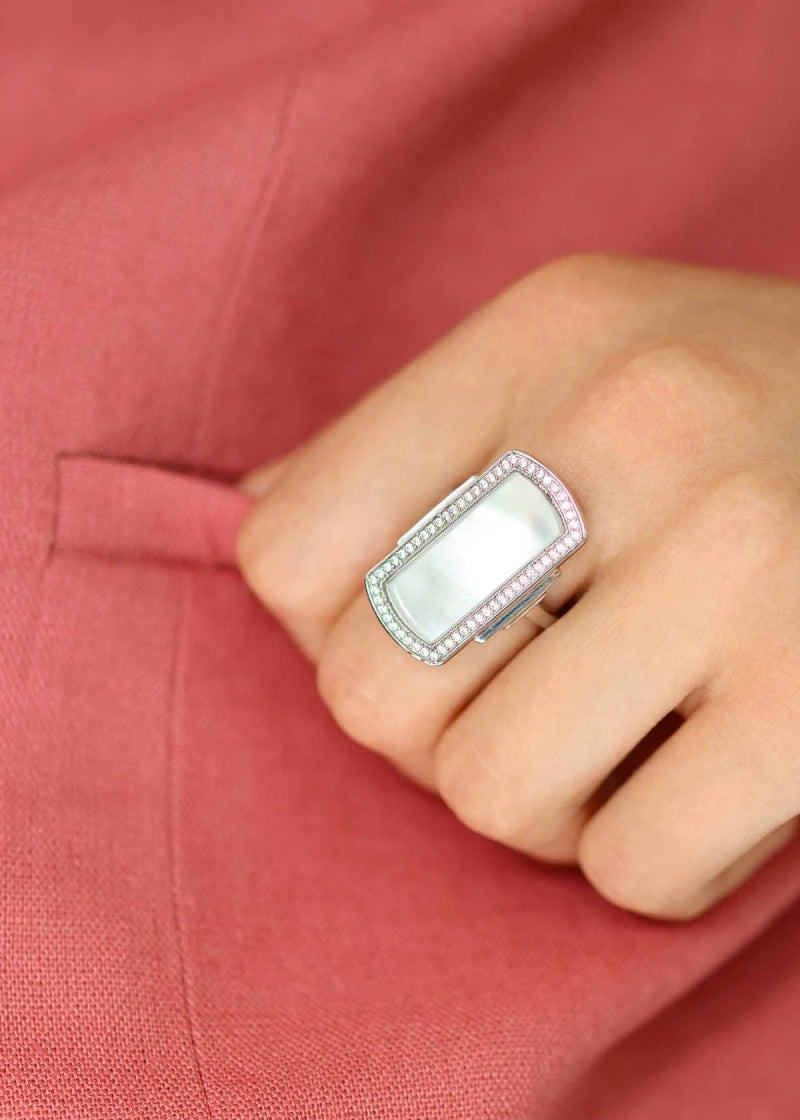 Bague Art Deco Florentine Argent Nacre