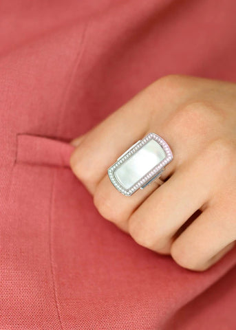 Bague Art Deco Florentine Argent Nacre