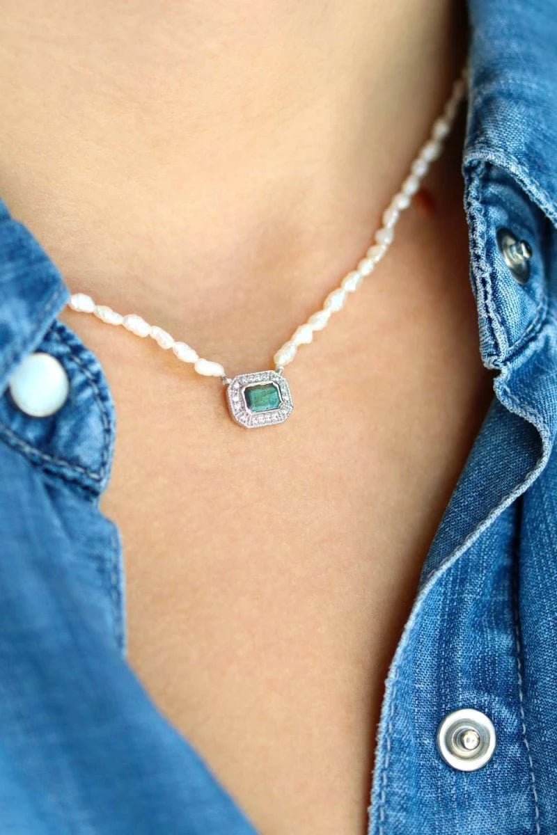 Collier Art Deco Annette Argent Labradorite Perles d'eau douce