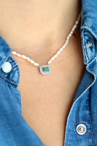 Collier Art Deco Annette Argent Labradorite Perles d'eau douce