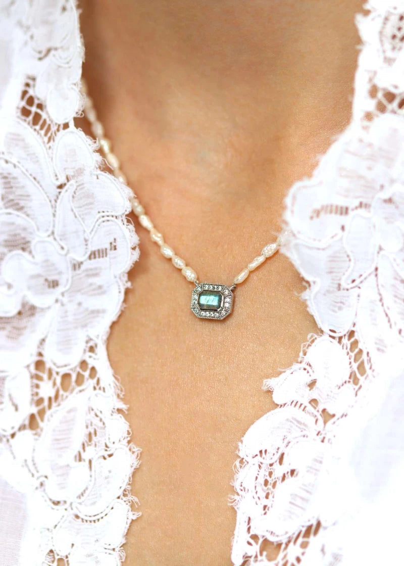 Collier Art Deco Annette Argent Labradorite Perles d'eau douce