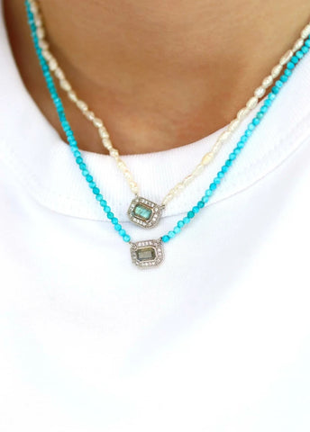 Collier Art Deco Annette Argent Labradorite Perles d'eau douce
