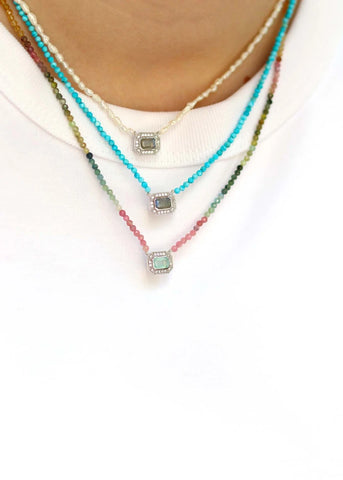 Collier Art Deco Annette Argent Labradorite Perles d'eau douce