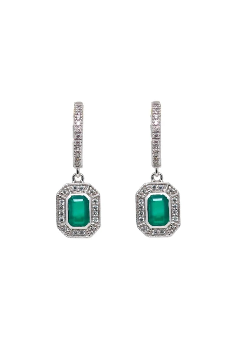 Créoles Art Deco Annette Argent Onyx vert