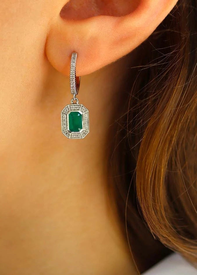 Créoles Art Deco Annette Argent Onyx vert