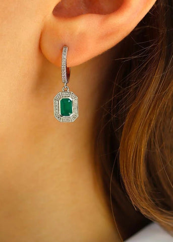 Créoles Art Deco Annette Argent Onyx vert