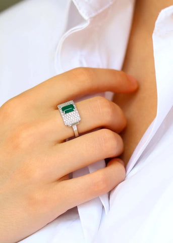 Bague Art Deco Philomène Argent et Onyx vert