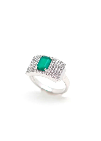 Bague Art Deco Philomène Argent et Onyx vert