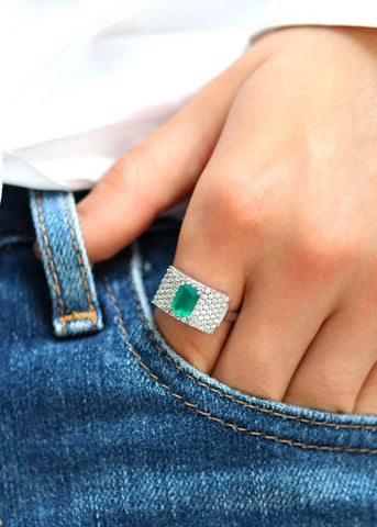 Bague Art Deco Philomène Argent et Onyx vert