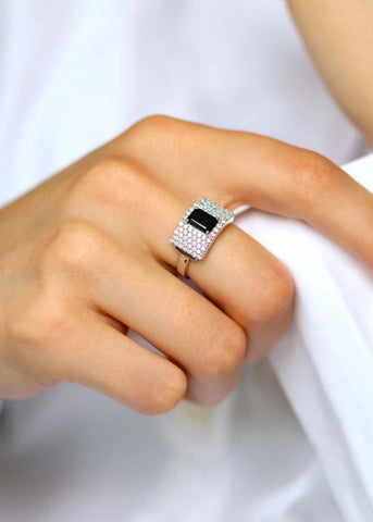 Bague Art Deco Philomène Argent et Onyx noir