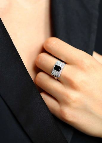 Bague Art Deco Philomène Argent et Onyx noir