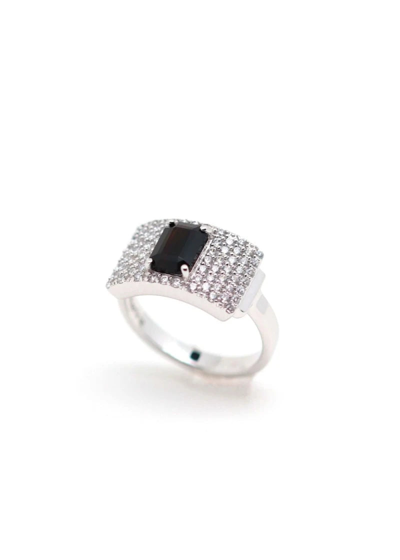 Bague Art Deco Philomène Argent et Onyx noir