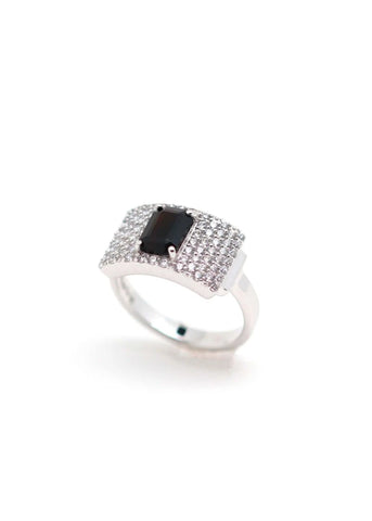 Bague Art Deco Philomène Argent et Onyx noir