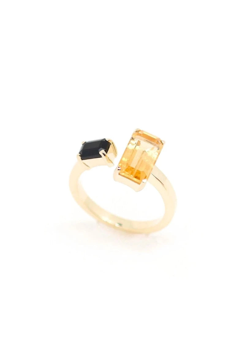 Bague Toi et Moi Odette plaqué or Citrine et Onyx noir