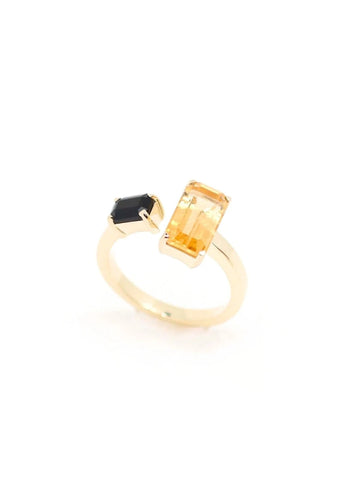 Bague Toi et Moi Odette plaqué or Citrine et Onyx noir