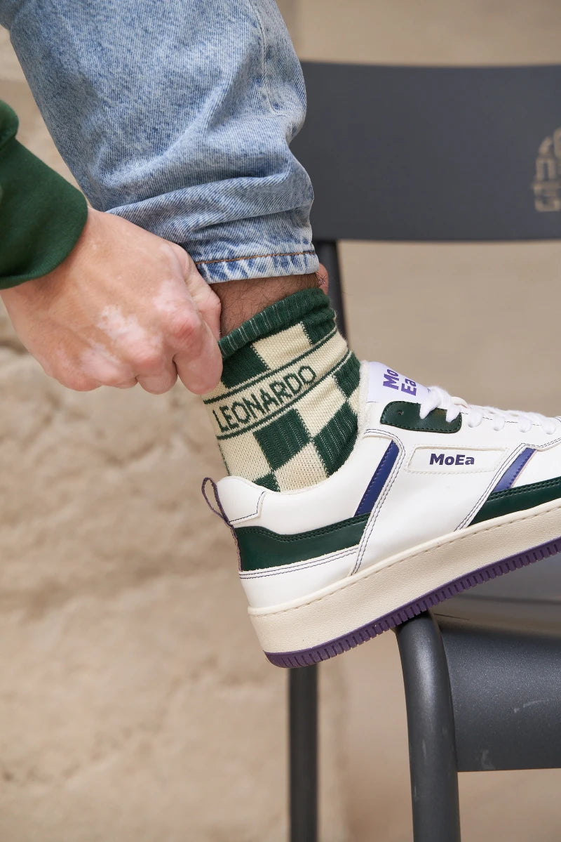 CHAUSSETTES UNISEXES DAMIER VERT ET ÉCRU