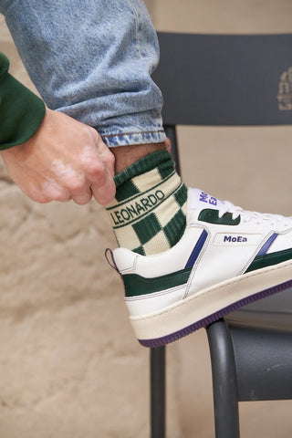 CHAUSSETTES UNISEXES DAMIER VERT ET ÉCRU