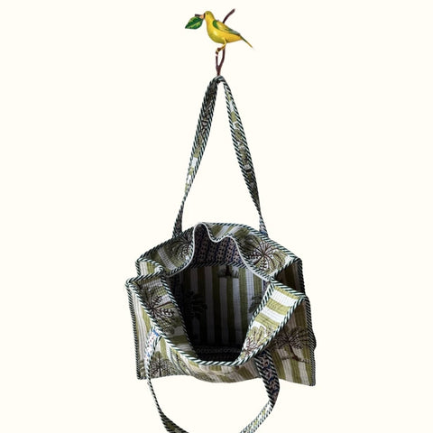 Grand tote bag à Zip  "Greeny Minty Palmtree"