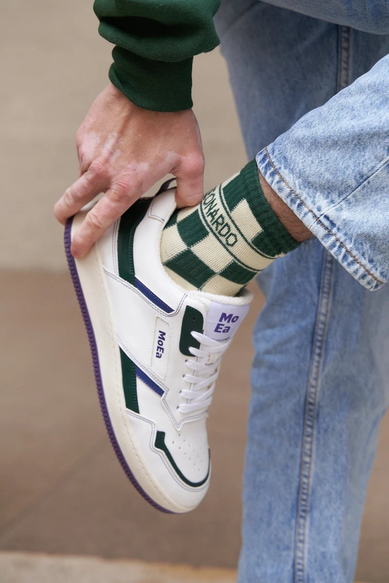 CHAUSSETTES UNISEXES DAMIER VERT ET ÉCRU