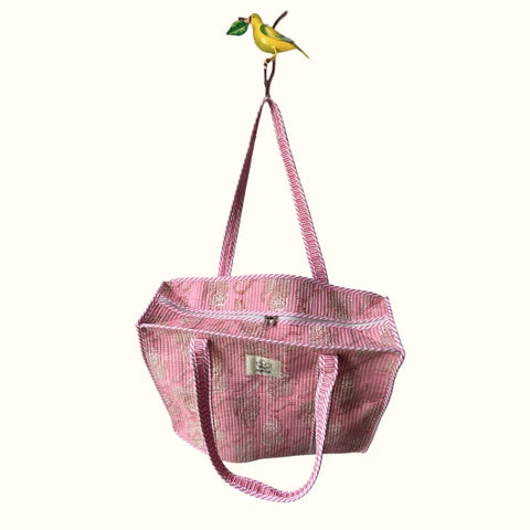 Grand tote bag à Zip  "Pinky life of a tiger"