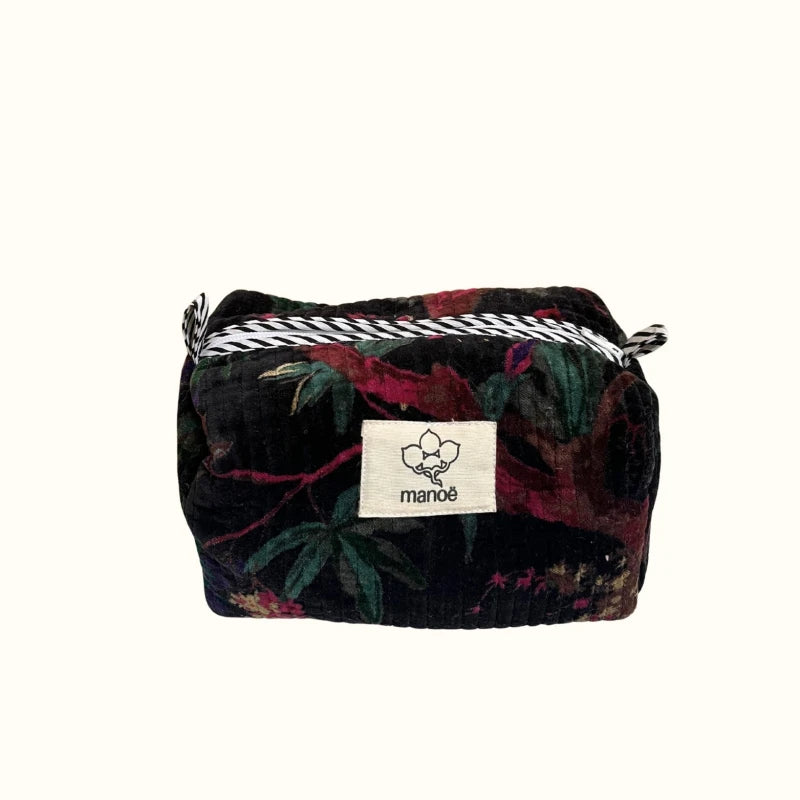 Trousse de toilette en velours matelassé – "Bird of the night"