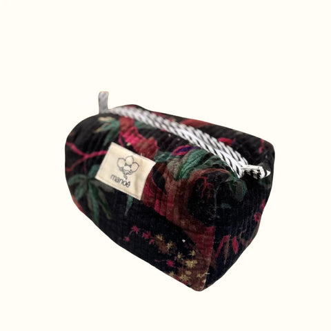 Trousse de toilette en velours matelassé – "Bird of the night"