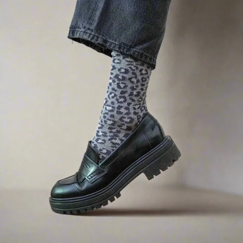Chaussettes lurex à paillettes en lyocel léopard