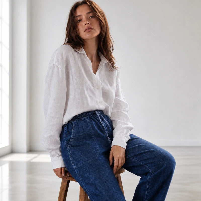 Pantalon en coton indigo – Style denim décontracté | Taille unique