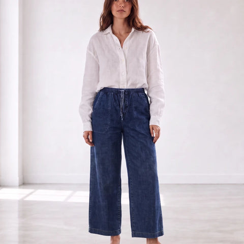 Pantalon en coton indigo – Style denim décontracté | Taille unique