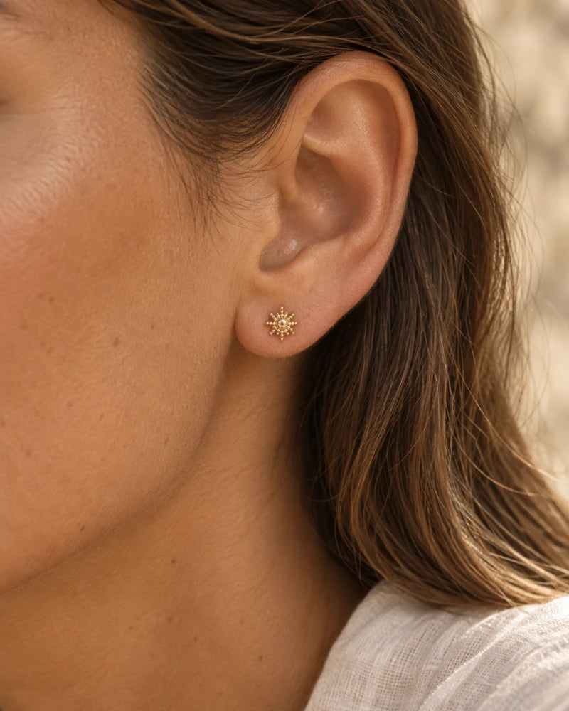 Boucle d’oreille Puce Soleil – Plaqué Or 750/000