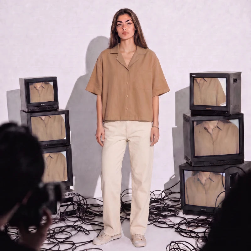 Chemise Manches Courtes en Coton - Look Rétro avec Teinture Naturelle
